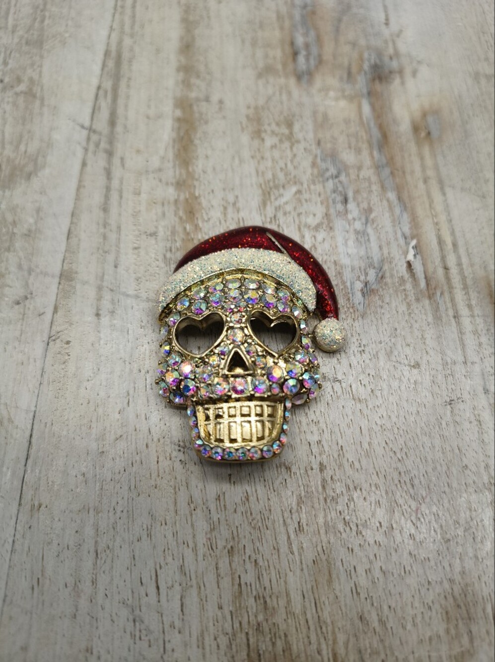Betsey Johnson Stone Skull Pin With Santa Hat